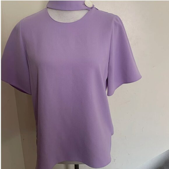 Zara Chunky Choker Neck Blouse S Short Sleeve Lavender Size XS NWOT - Picture 2 of 4